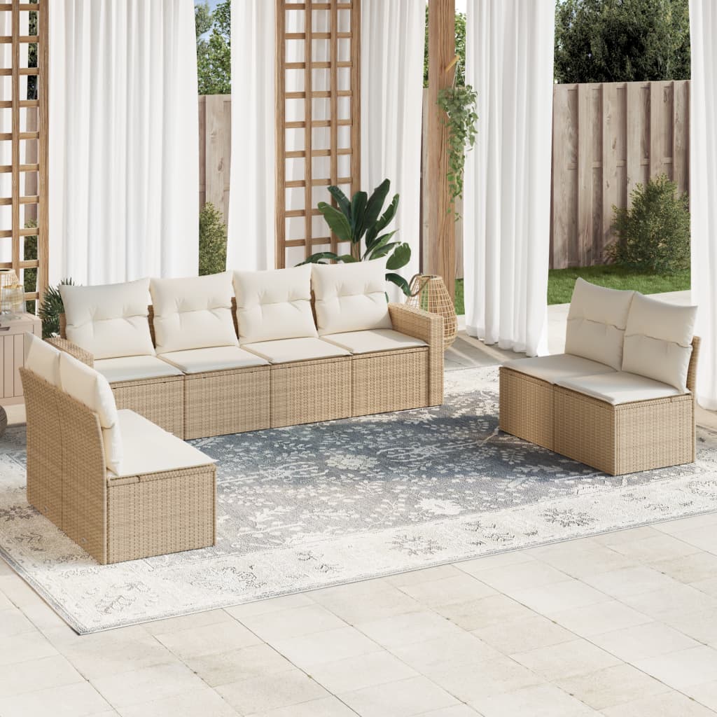 8-tlg. Garten-Sofagarnitur mit Kissen Beige Poly Rattan 8-tlg. Garten-Sofagarnitur mit Kissen Beige Poly Rattan