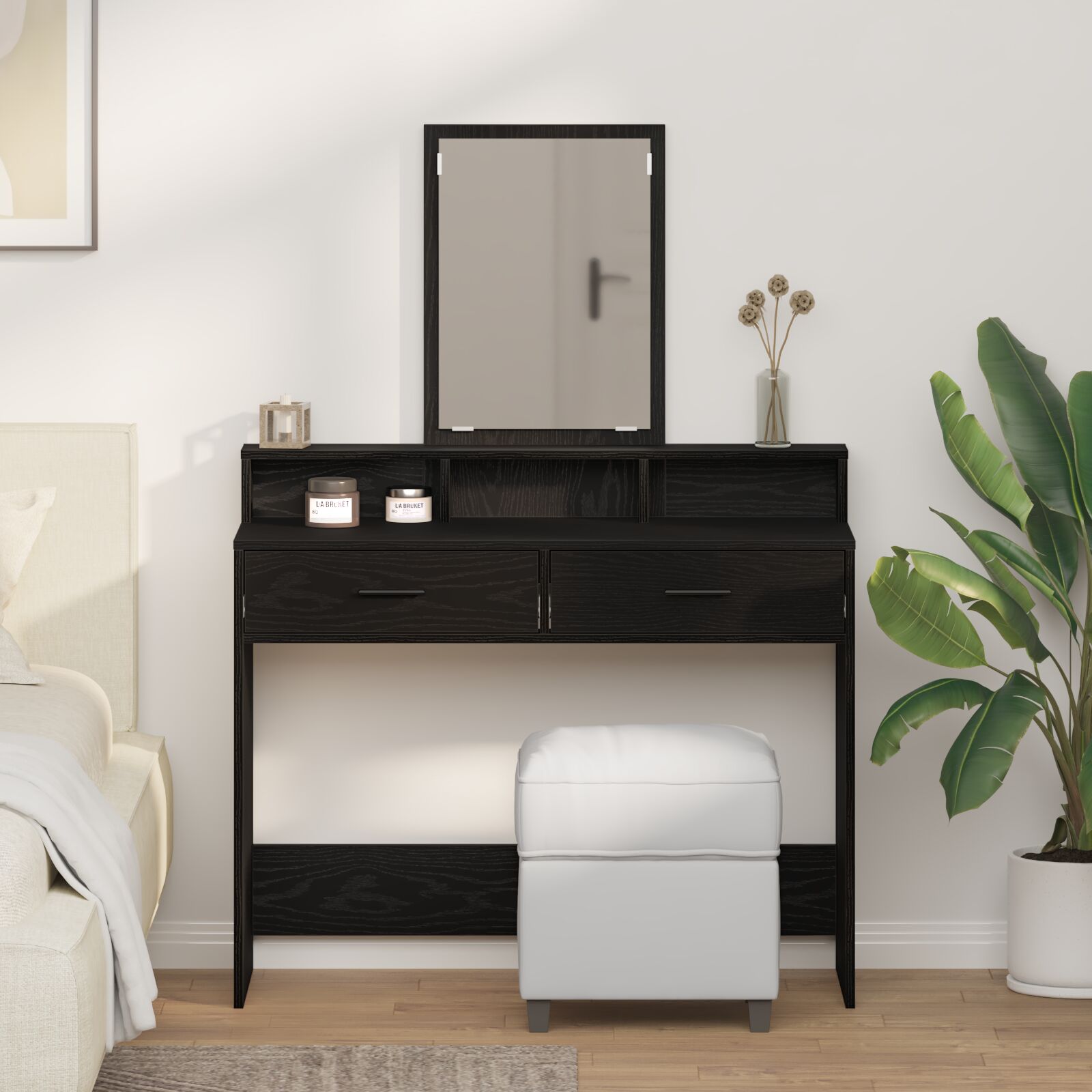 vidaXL Schminktisch mit Schubladen in Schwarz und Eiche 100x41x140 cm