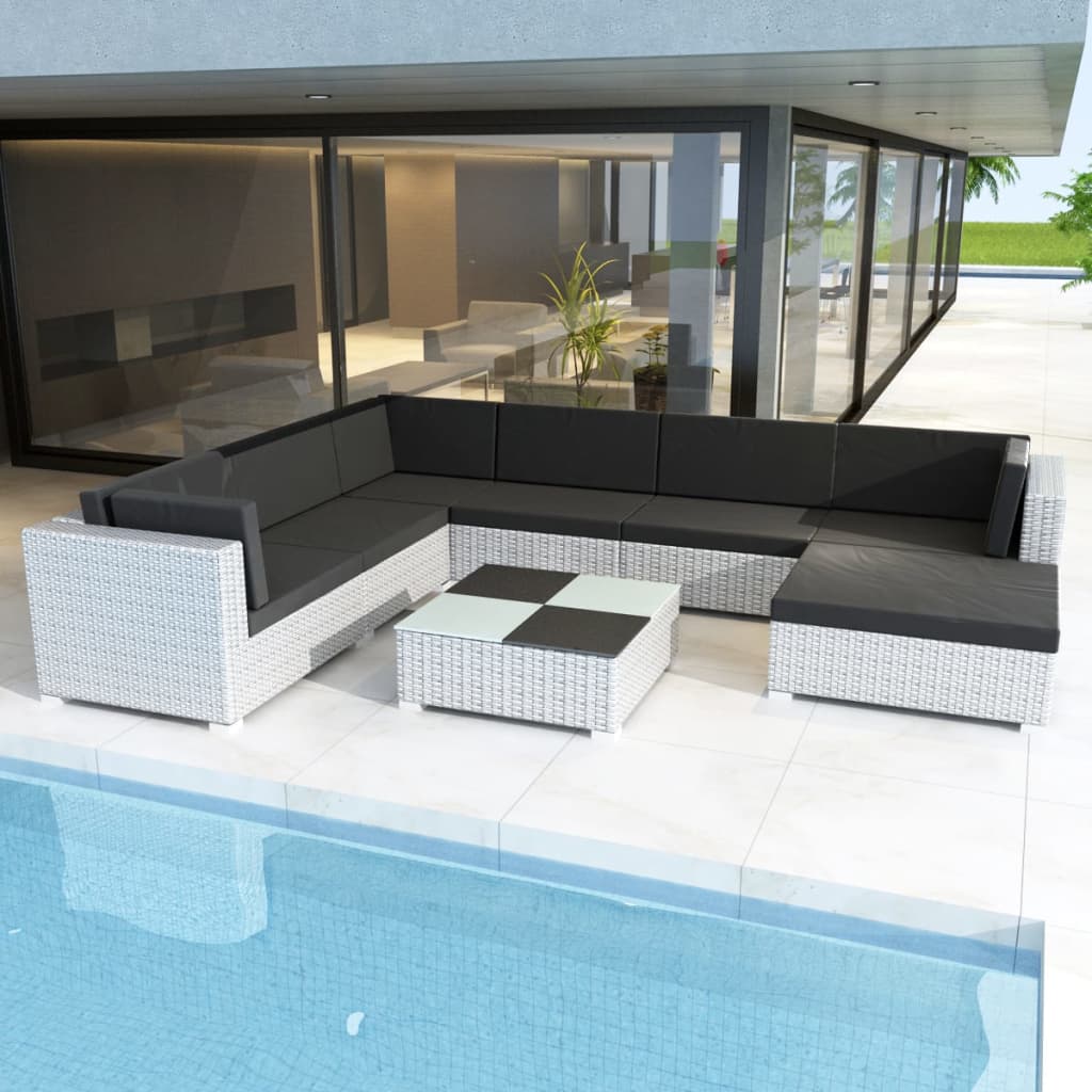8-tlg. Garten-Lounge-Set mit Auflagen Poly Rattan Weiß 8-tlg. Garten-Lounge-Set mit Auflagen Poly Rattan Weiß