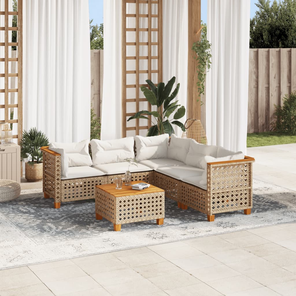 6-tlg. Garten-Sofagarnitur mit Kissen Beige Poly Rattan 6-tlg. Garten-Sofagarnitur mit Kissen Beige Poly Rattan