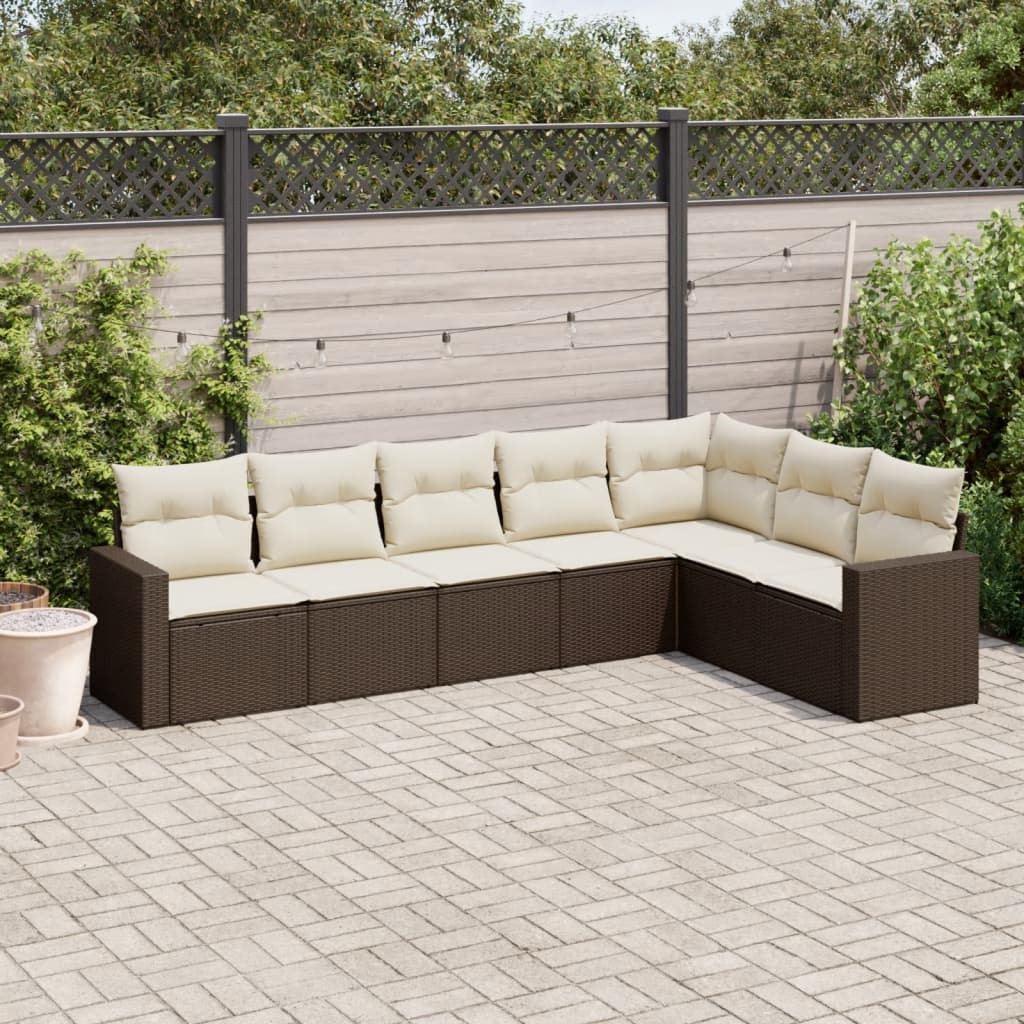 7-tlg. Garten-Sofagarnitur mit Kissen Braun Poly Rattan 7-tlg. Garten-Sofagarnitur mit Kissen Braun Poly Rattan