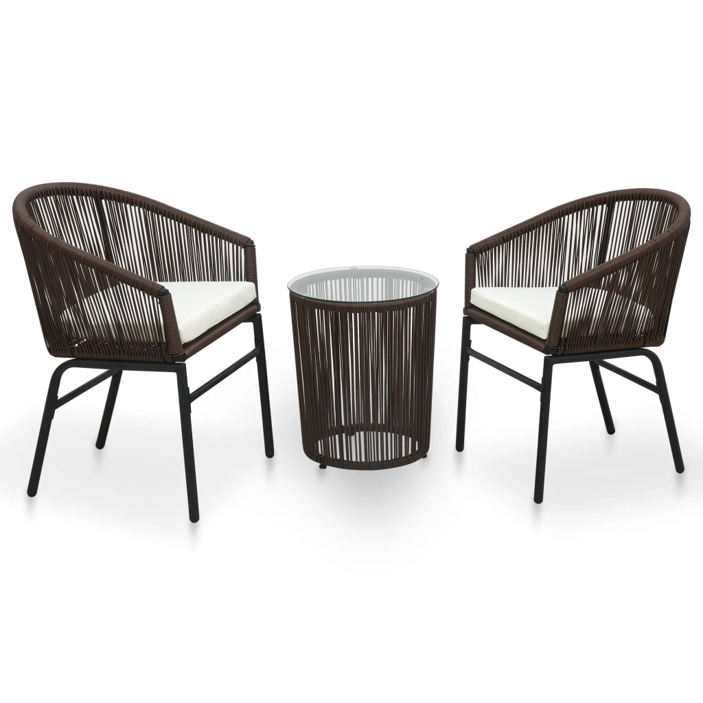 3-tlg. Bistro-Set mit Kissen PE-Rattan Braun 3-tlg. Bistro-Set mit Kissen PE-Rattan Braun