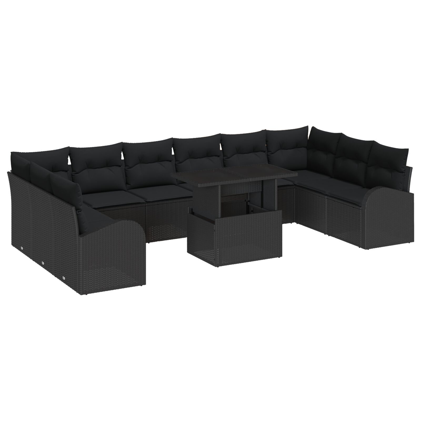 11-teiliges Garten-Sofa-Set mit Kissen Schwarz Poly Rattan, 2-Sitzer Garten-Sofa mit Stauraum & Kissen Schwarz Poly Rattan 11-teiliges Garten-Sofa-Set mit Kissen Schwarz Poly Rattan, 2-Sitzer Garten-Sofa mit Stauraum & Kissen Schwarz Poly Rattan