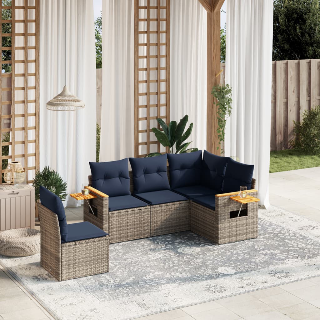 5-tlg. Garten-Sofagarnitur mit Kissen Grau Poly Rattan 5-tlg. Garten-Sofagarnitur mit Kissen Grau Poly Rattan