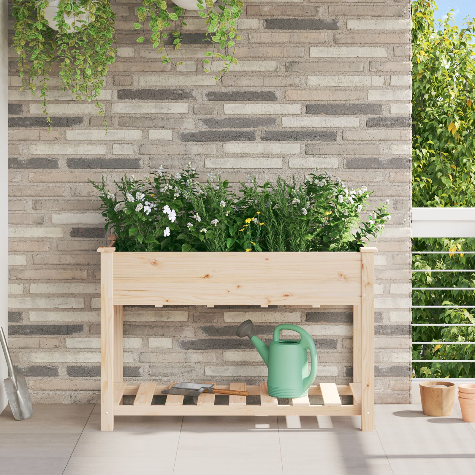 Gartenpflanzer mit Regal 115x59x76 cm aus massivem Kiefernholz