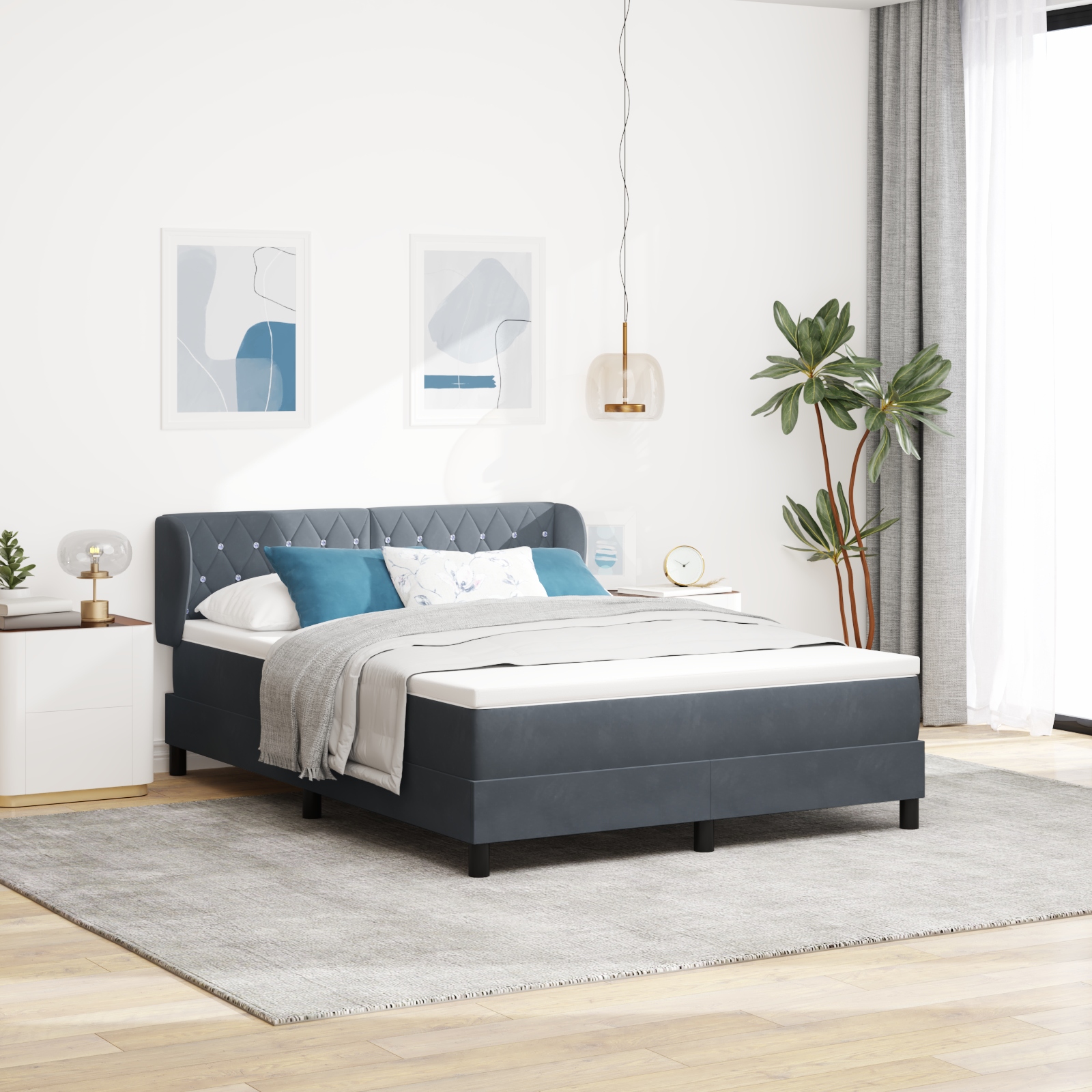 Boxspringbett mit Matratze Dunkelgrau 160x200 cm Samt