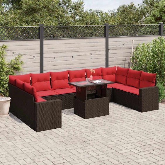 11-teiliges Gartensofa-Set mit Kissen, braun, Polyrattan 11-teiliges Gartensofa-Set mit Kissen, braun, Polyrattan