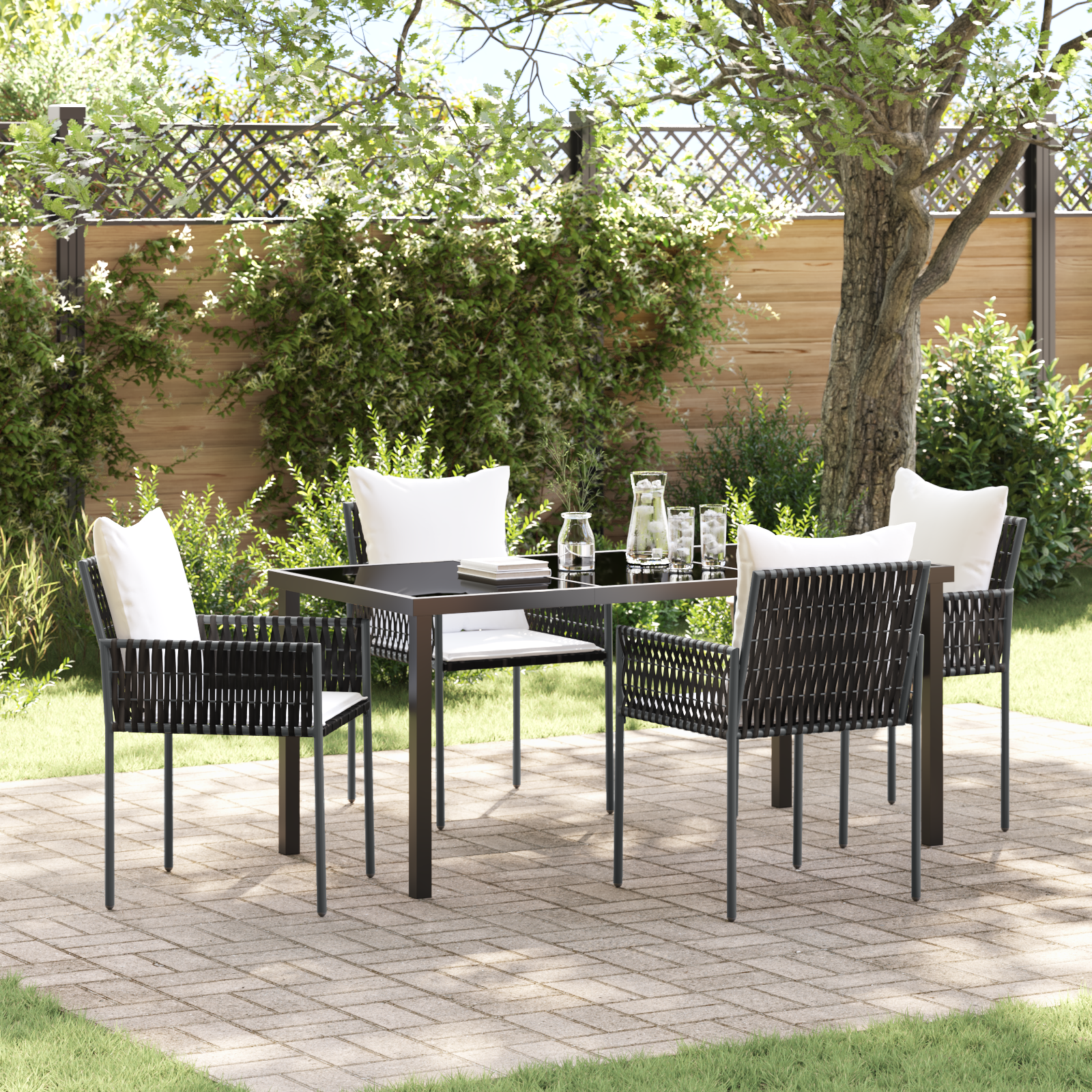 5-teiliges Garten-Dining-Set mit Kissen Braun Poly-Rattan 5-teiliges Garten-Dining-Set mit Kissen Braun Poly-Rattan
