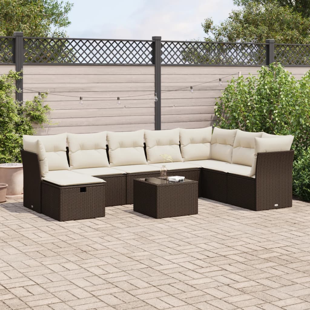 9-tlg. Garten-Sofagarnitur mit Kissen Braun Poly Rattan 9-tlg. Garten-Sofagarnitur mit Kissen Braun Poly Rattan