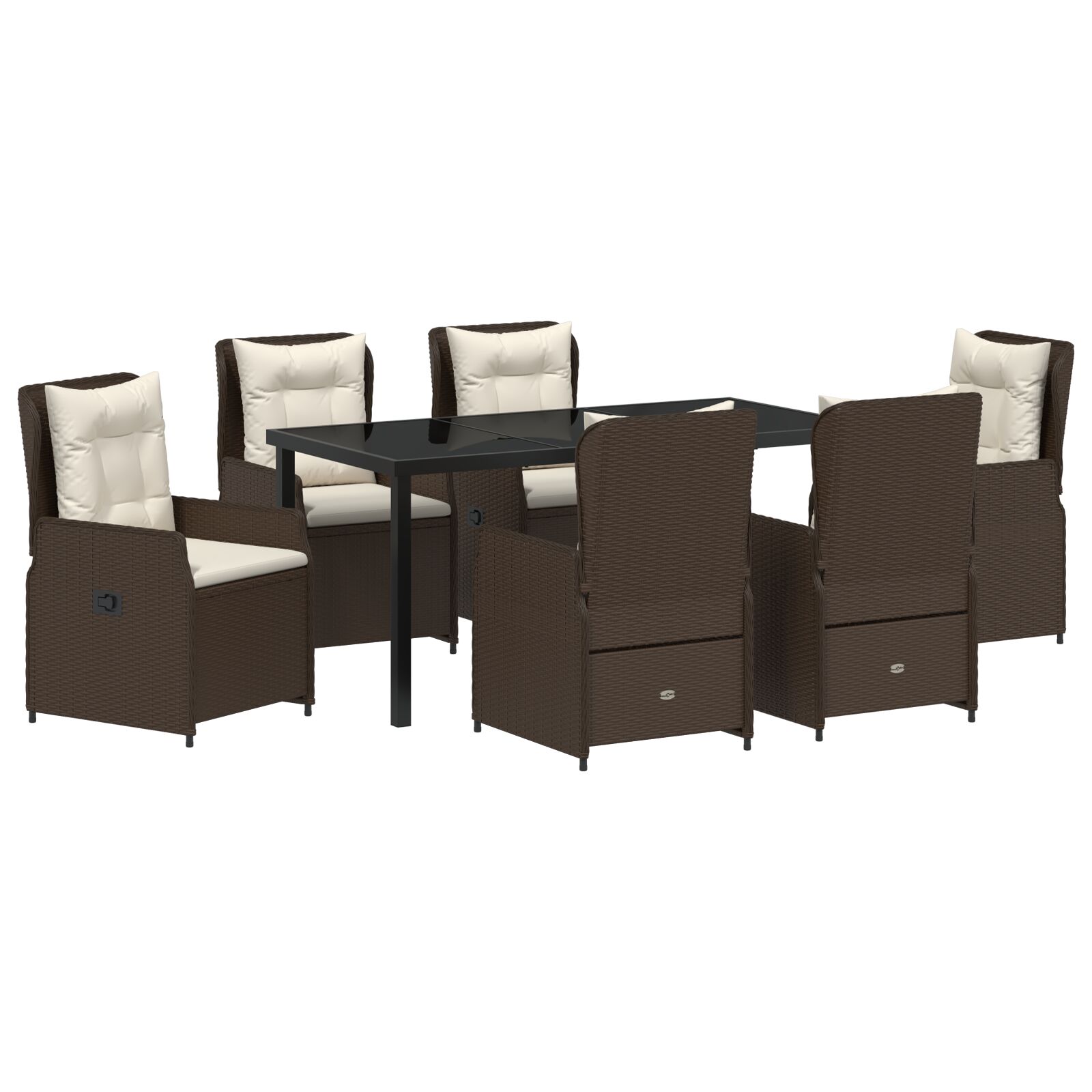7-teiliges Garten Essset Braun Poly Rattan, Gartentisch Schwarz 160x80x73 cm Sicherheitsglas 7-teiliges Garten Essset Braun Poly Rattan, Gartentisch Schwarz 160x80x73 cm Sicherheitsglas