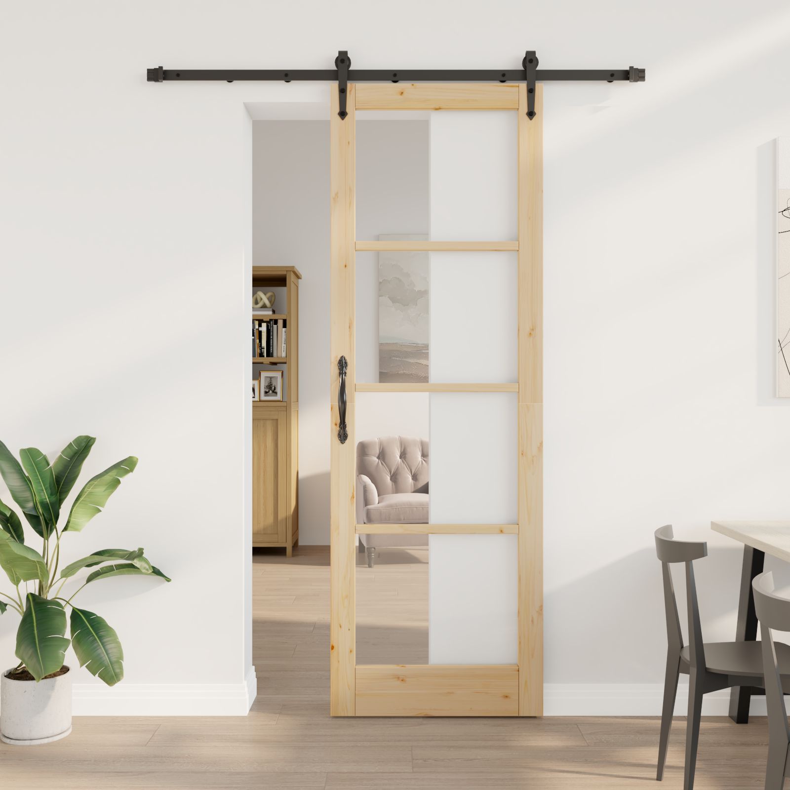 Schiebetür mit Zubehör Set 78x232 cm Massivholz Kiefer