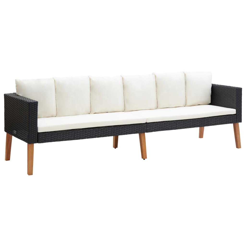 3-Sitzer-Gartensofa mit Auflagen Poly Rattan Schwarz 3-Sitzer-Gartensofa mit Auflagen Poly Rattan Schwarz