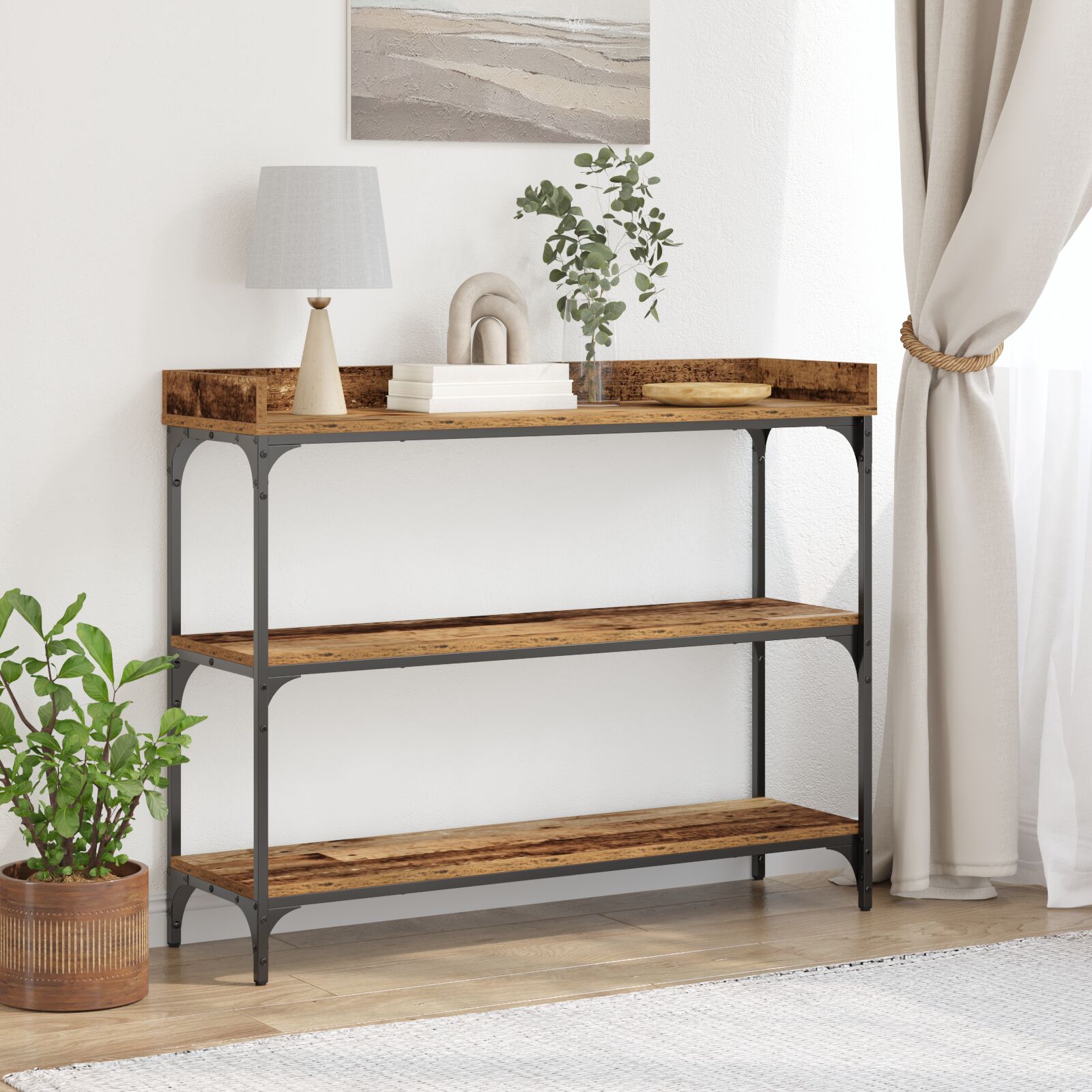 vidaXL Konsolentisch Alte Eiche 100x30x80 cm Ingenieusholz und Stahl