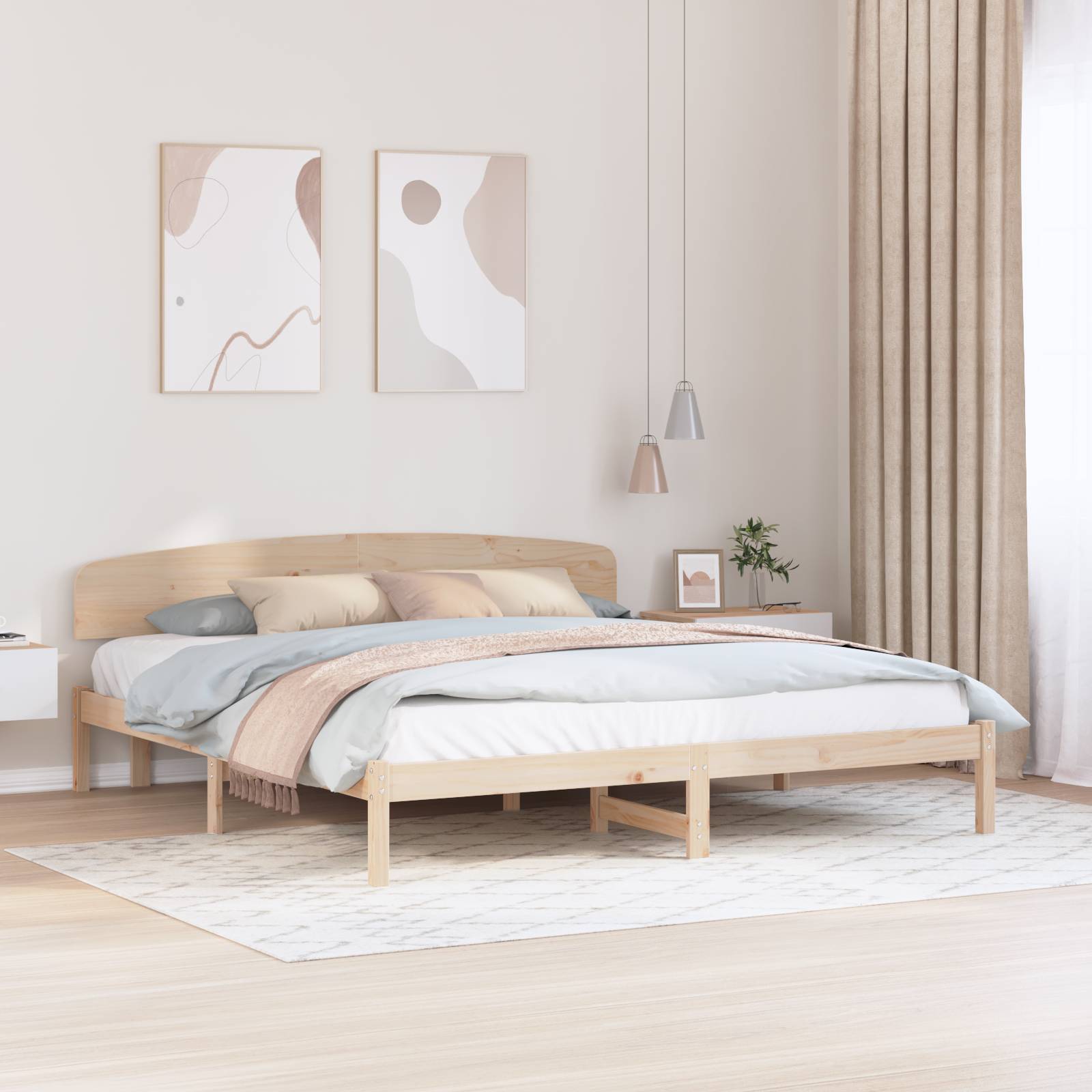 Bettgestell mit Kopfteil 200x200 cm Massivholz Kiefer