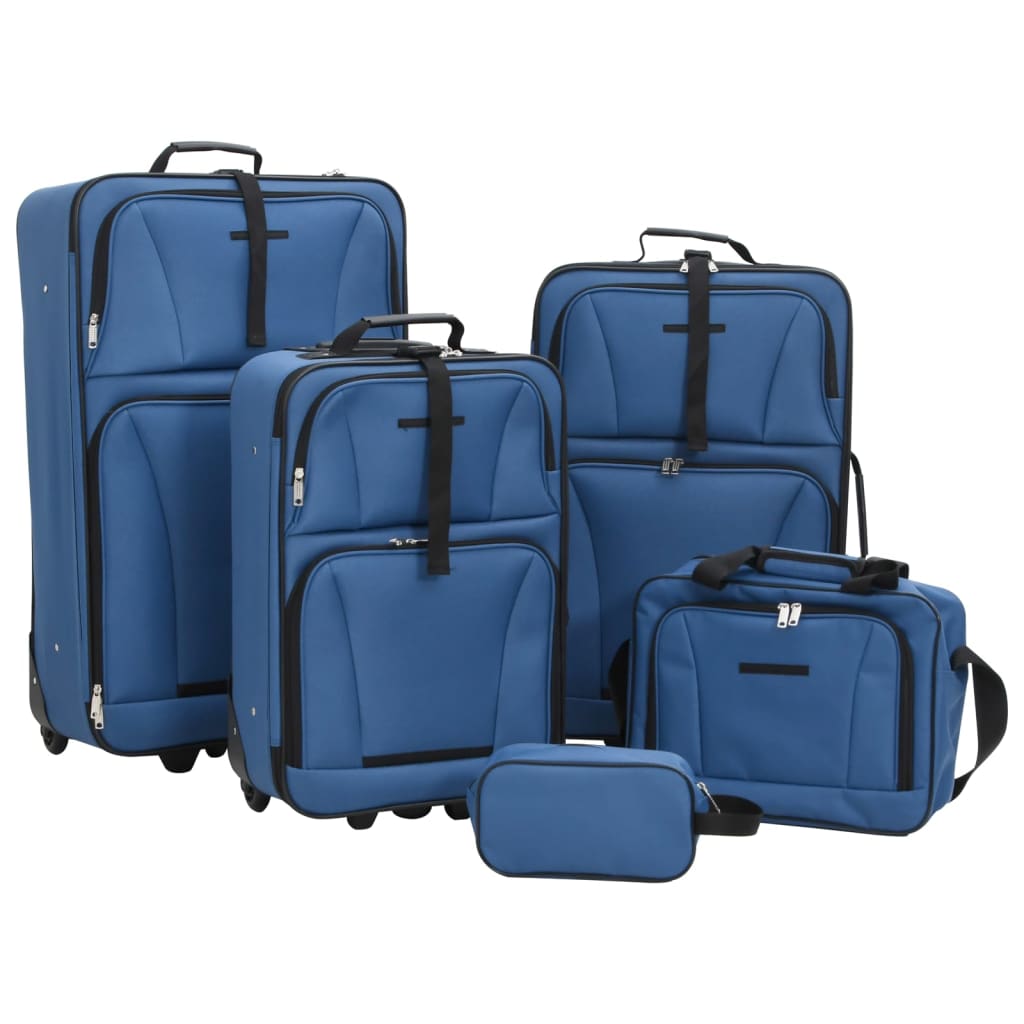 5-tlg. Reisekoffer-Set Blau Stoff 5-tlg. Reisekoffer-Set Blau Stoff