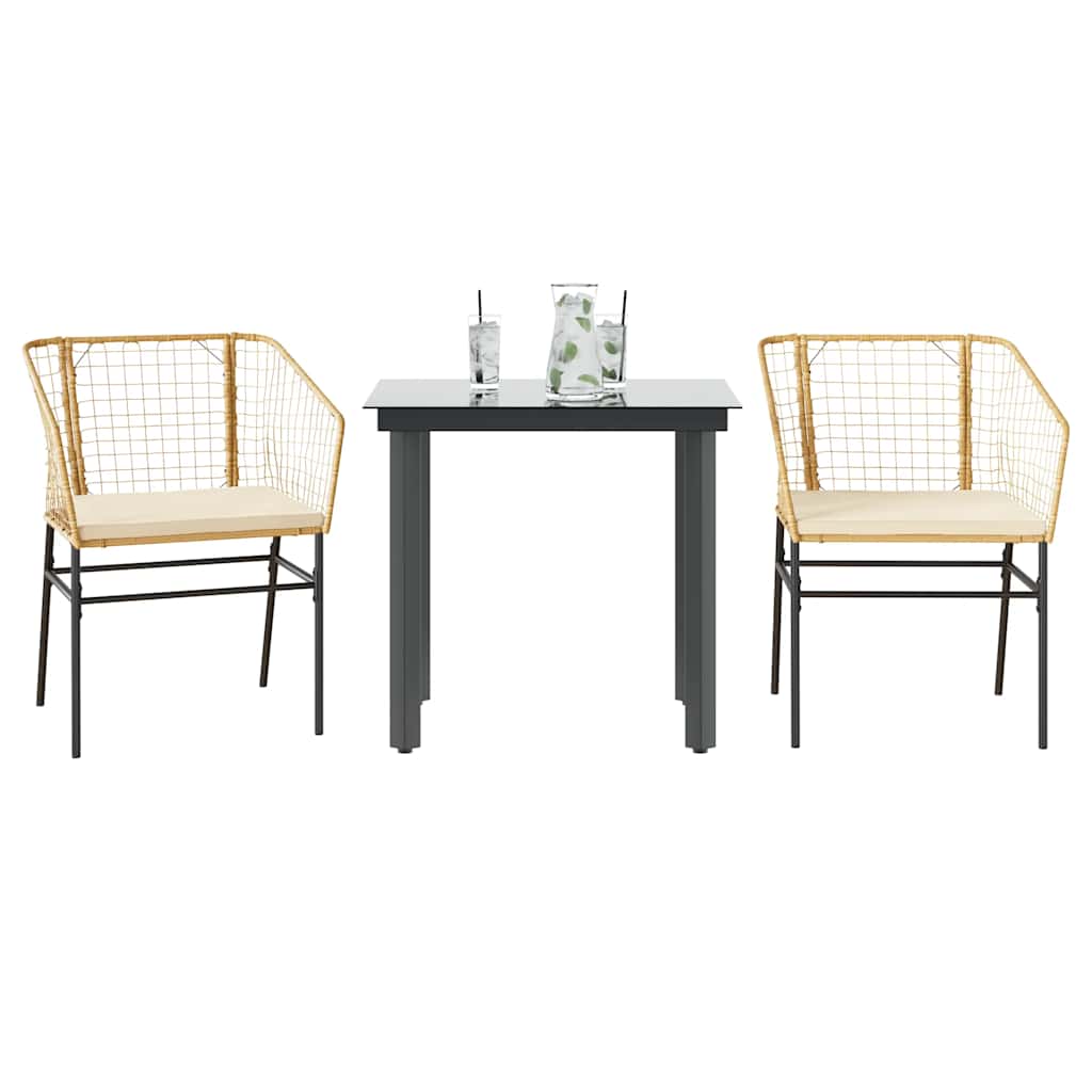 vidaXL 3-tlg. Garten-Essgruppe mit Kissen Braun Poly Rattan Glas vidaXL 3-tlg. Garten-Essgruppe mit Kissen Braun Poly Rattan Glas