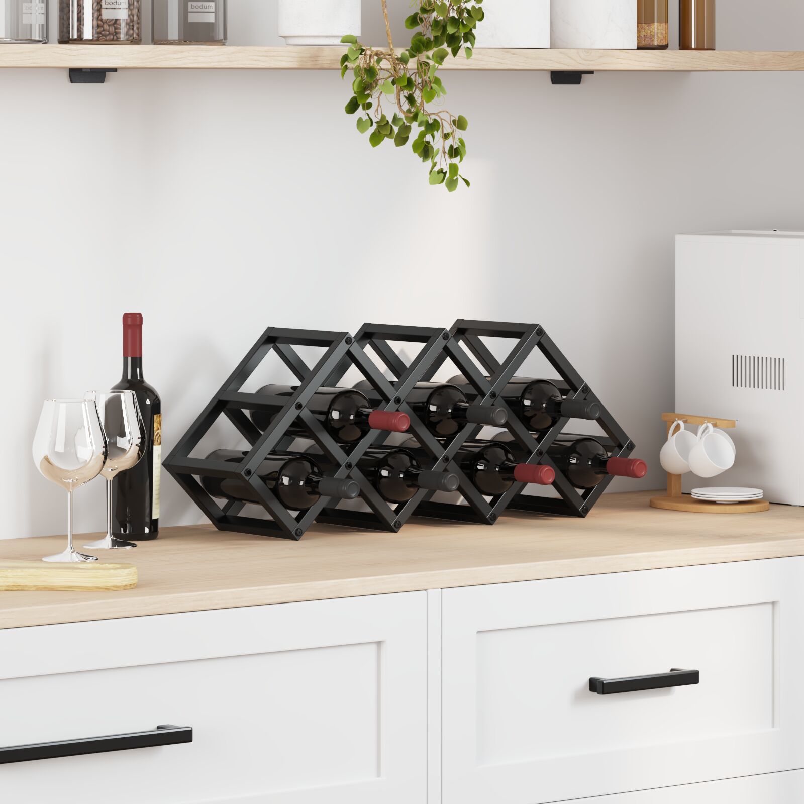 vidaXL Weinregal für 9 Flaschen, 63x16,5x25 cm, pulverbeschichteter Stahl