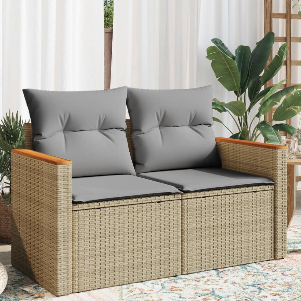 Gartensofa mit Kissen 2-Sitzer Beige Poly Rattan Gartensofa mit Kissen 2-Sitzer Beige Poly Rattan