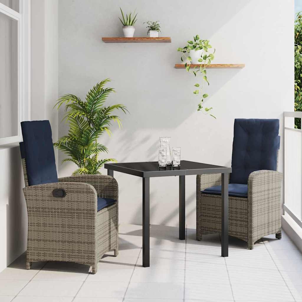 3-teiliges Esszimmer-Set für den Garten mit Kissen - Graues Poly-Rattan 3-teiliges Esszimmer-Set für den Garten mit Kissen - Graues Poly-Rattan