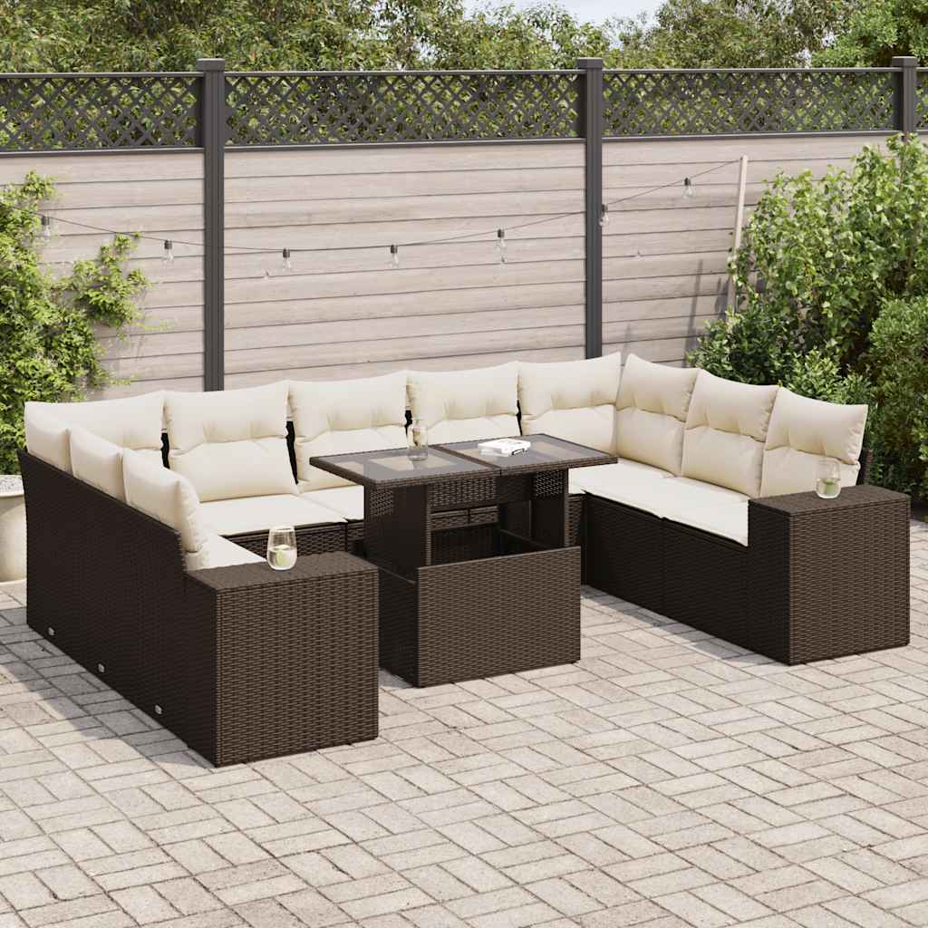 10-tlg. Garten-Sofagarnitur mit Kissen Braun Poly Rattan 10-tlg. Garten-Sofagarnitur mit Kissen Braun Poly Rattan