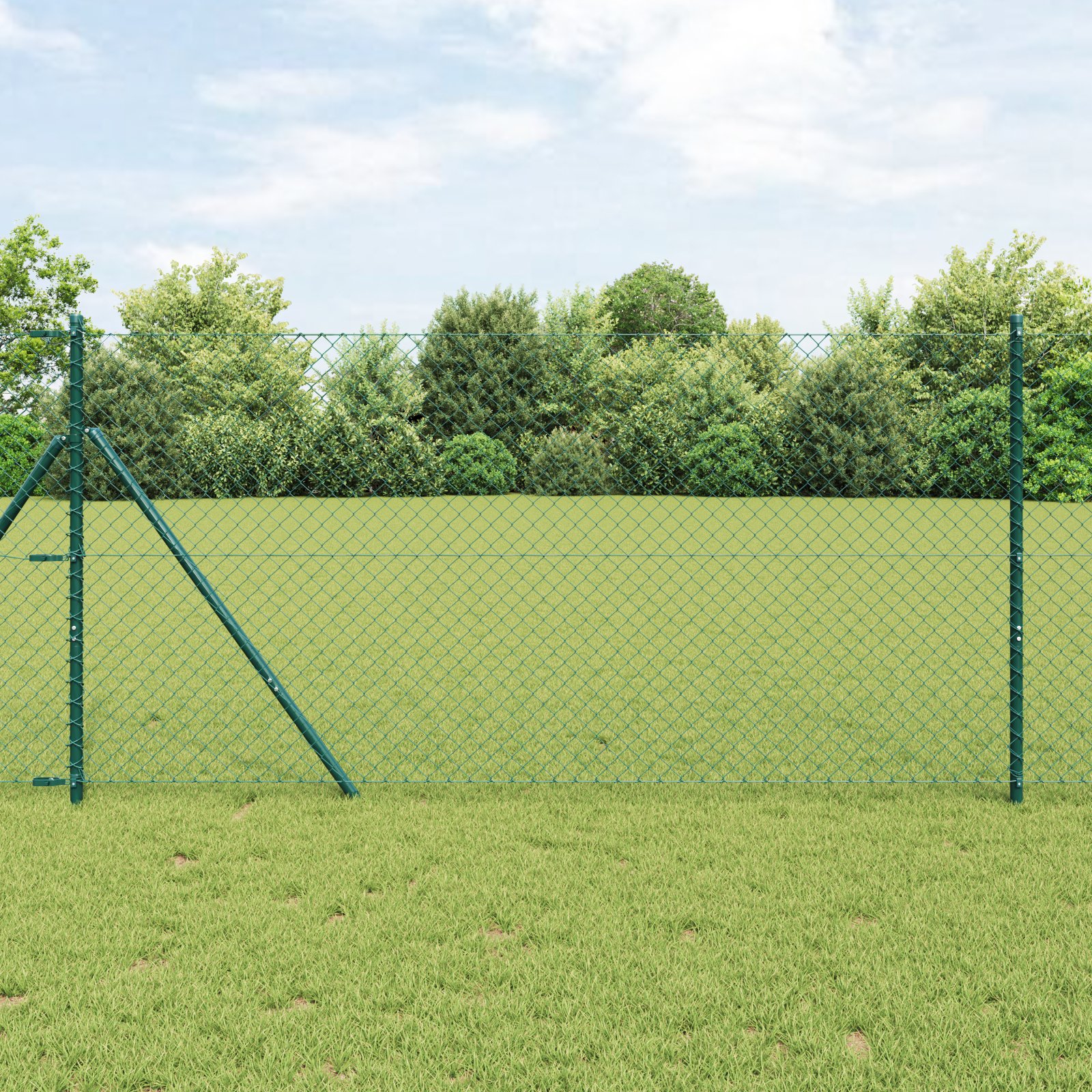 Kettenzaun mit 7 Pfosten 1,4x10 m Verzinkter Stahl Grün