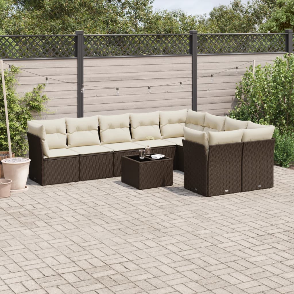 10-tlg. Garten-Sofagarnitur mit Kissen Braun Poly Rattan 10-tlg. Garten-Sofagarnitur mit Kissen Braun Poly Rattan