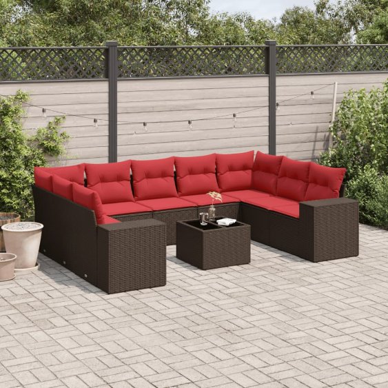 10-teiliges Gartensofa-Set mit Kissen, braun, Polyrattan 10-teiliges Gartensofa-Set mit Kissen, braun, Polyrattan