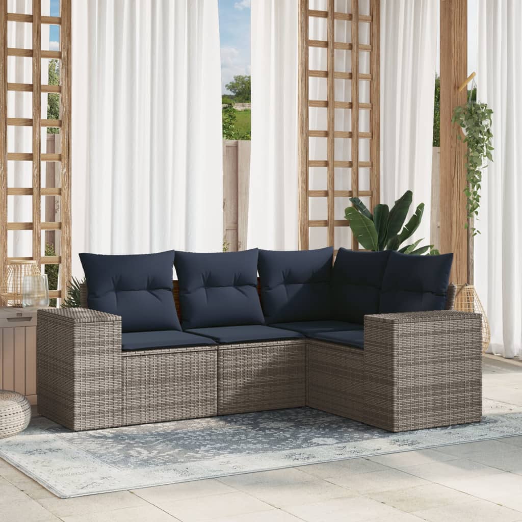 4-teiliges Gartensofa-Set mit Kissen, grau, Polyrattan 4-teiliges Gartensofa-Set mit Kissen, grau, Polyrattan