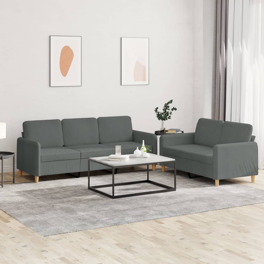 2-tlg. Sofagarnitur mit Kissen Dunkelgrau Stoff 2-tlg. Sofagarnitur mit Kissen Dunkelgrau Stoff
