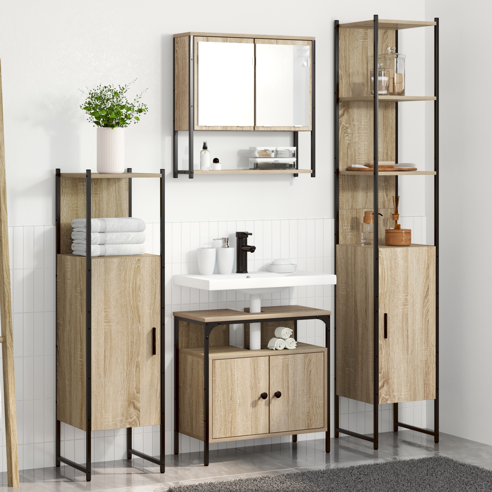 Badezimmermöbel Set 4 pcs Sonoma Eiche 33 x 33 x 188,5 cm