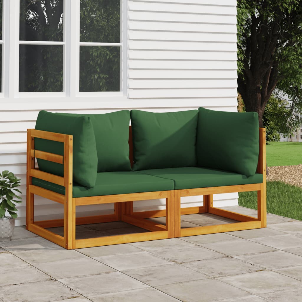 Modular-Ecksofas 2 Stk. mit Grünen Kissen Massivholz Akazie Modular-Ecksofas 2 Stk. mit Grünen Kissen Massivholz Akazie