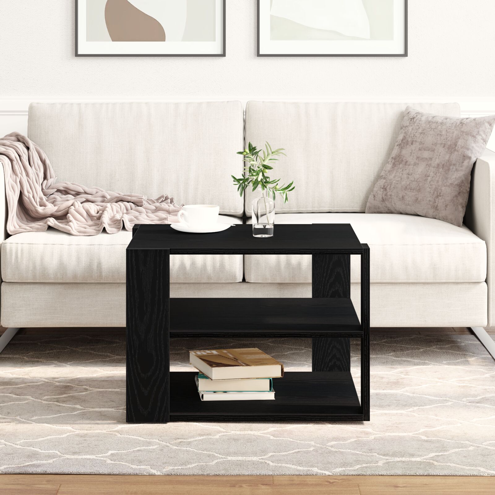 vidaXL Couchtisch Schwarz Eiche 59,5x59,5x40 cm Engineered Wood