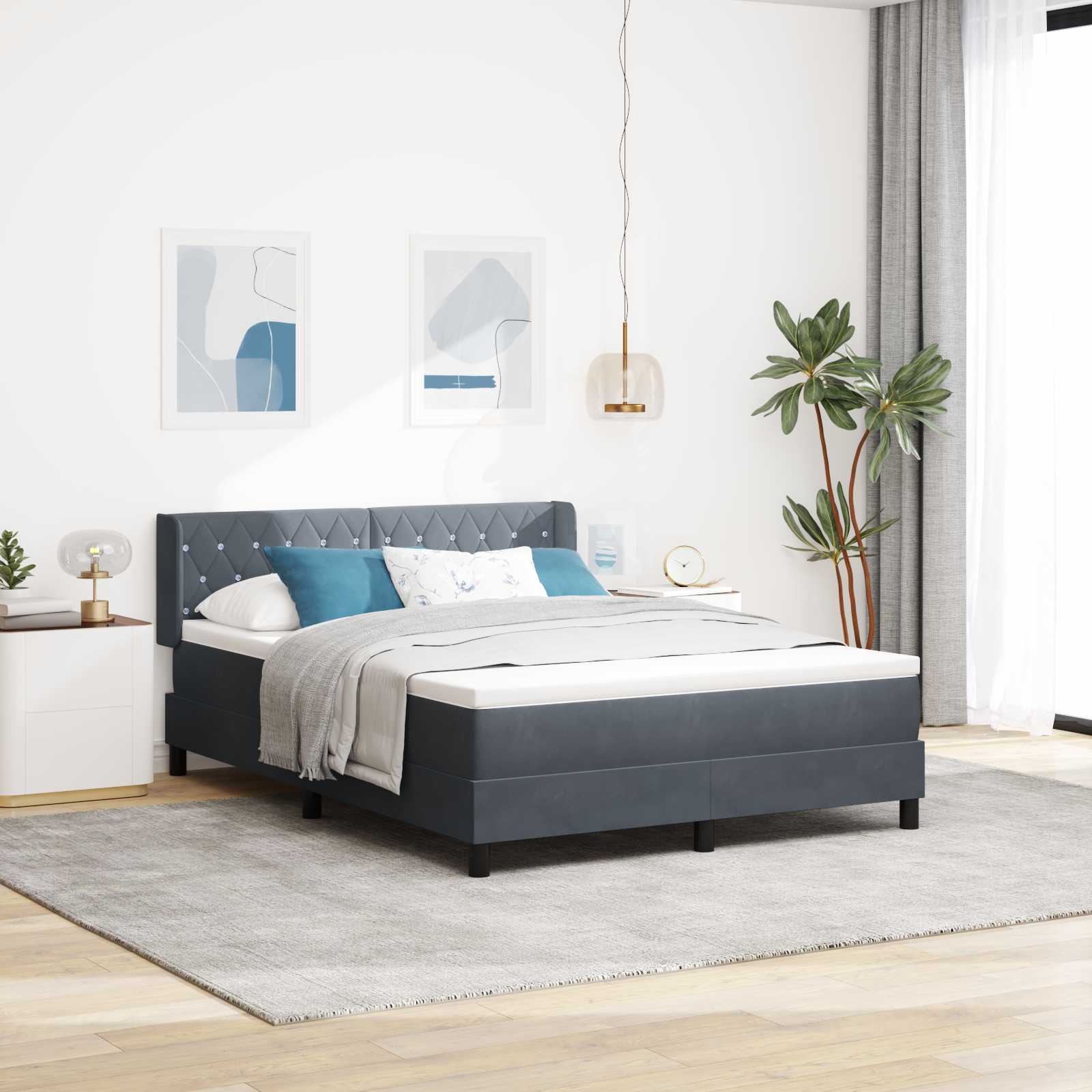 Boxspringbett mit Matratze Dunkelgrau 160x200 cm Samt