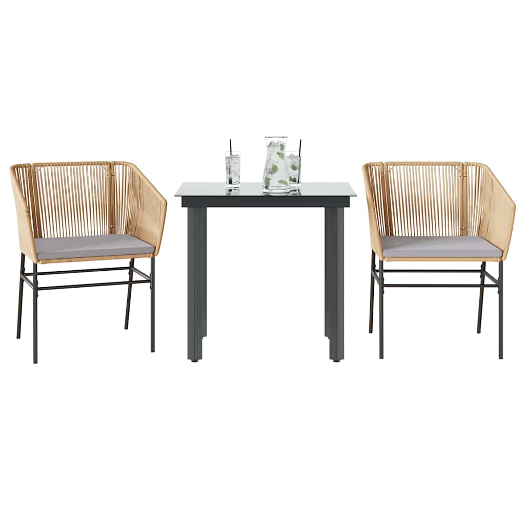 vidaXL 3-tlg. Garten-Essgruppe mit Kissen Braun Poly Rattan Glas vidaXL 3-tlg. Garten-Essgruppe mit Kissen Braun Poly Rattan Glas