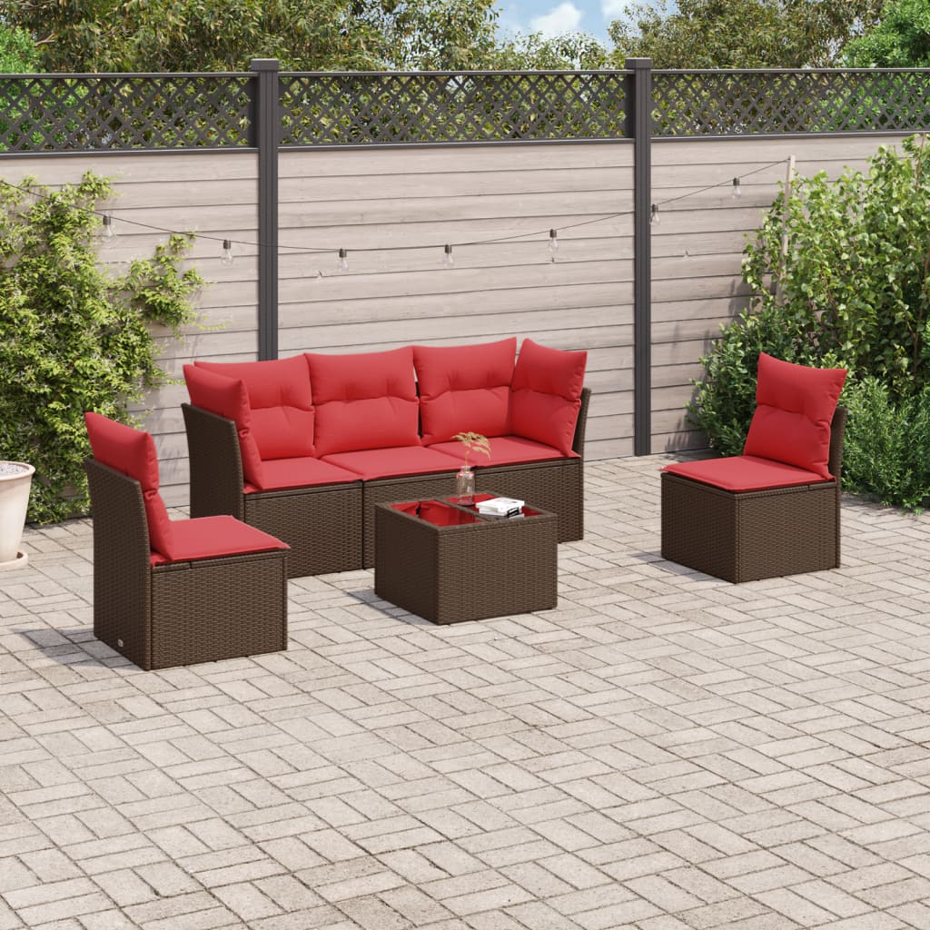 6-tlg. Garten-Sofagarnitur mit Kissen Braun Poly Rattan 6-tlg. Garten-Sofagarnitur mit Kissen Braun Poly Rattan