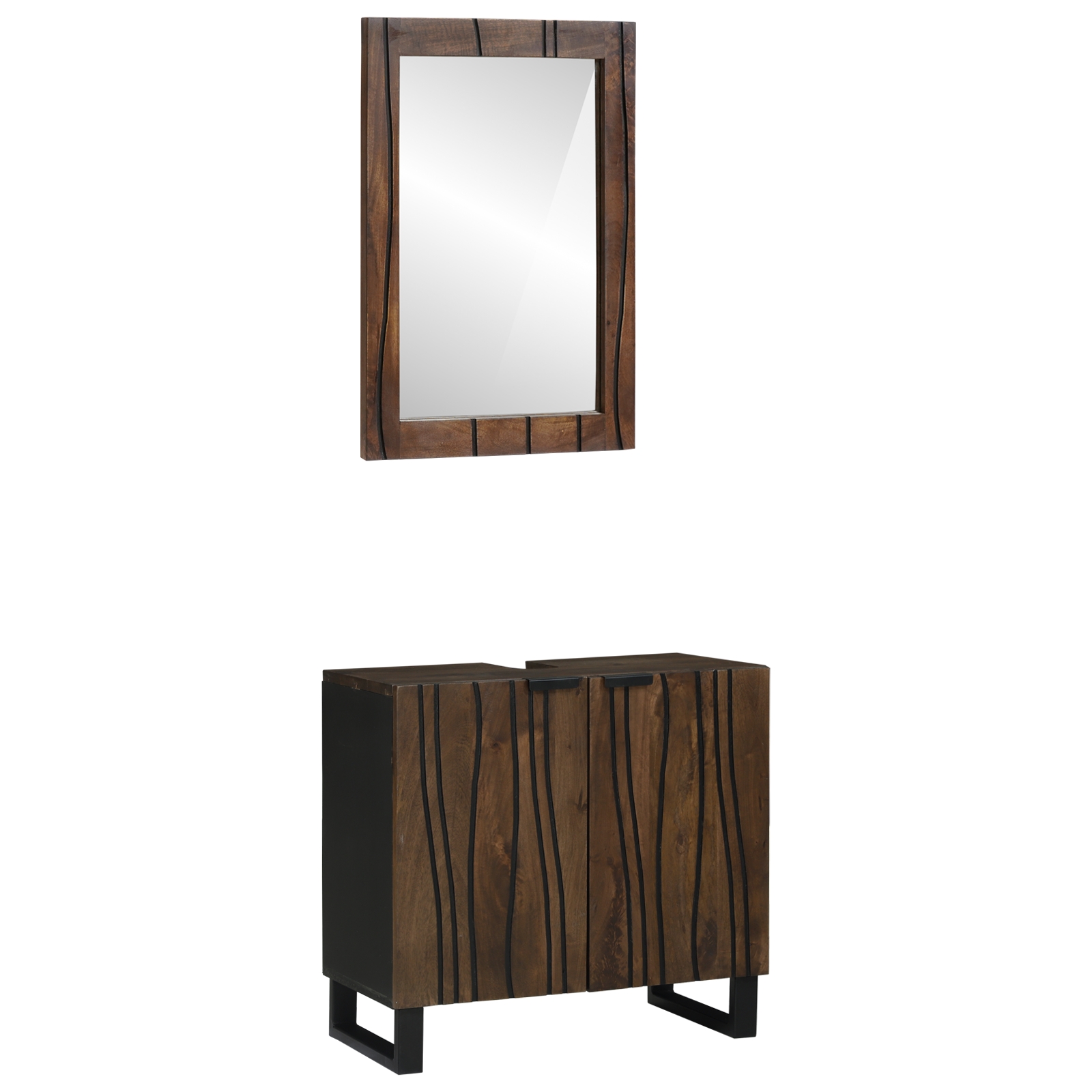 Badezimmermöbel Set mit Regal mit Speicher mit Tür mit Spiegel 2 pcs Walnuss Braun Standard