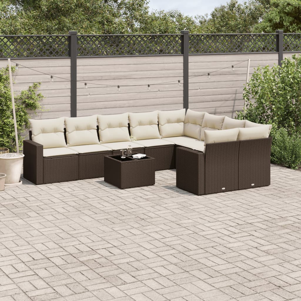 10-tlg. Garten-Sofagarnitur mit Kissen Braun Poly Rattan 10-tlg. Garten-Sofagarnitur mit Kissen Braun Poly Rattan