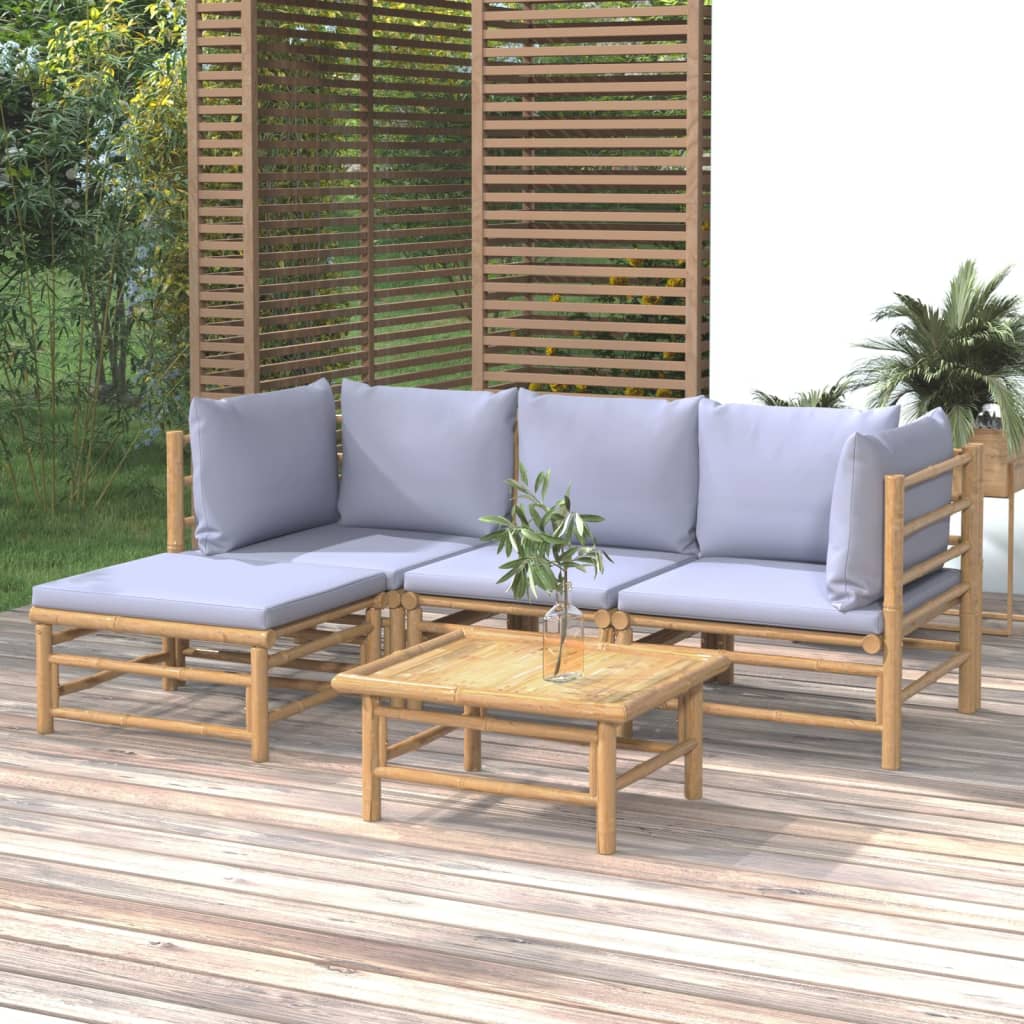 5-tlg. Garten-Lounge-Set mit Hellgrauen Kissen Bambus 5-tlg. Garten-Lounge-Set mit Hellgrauen Kissen Bambus