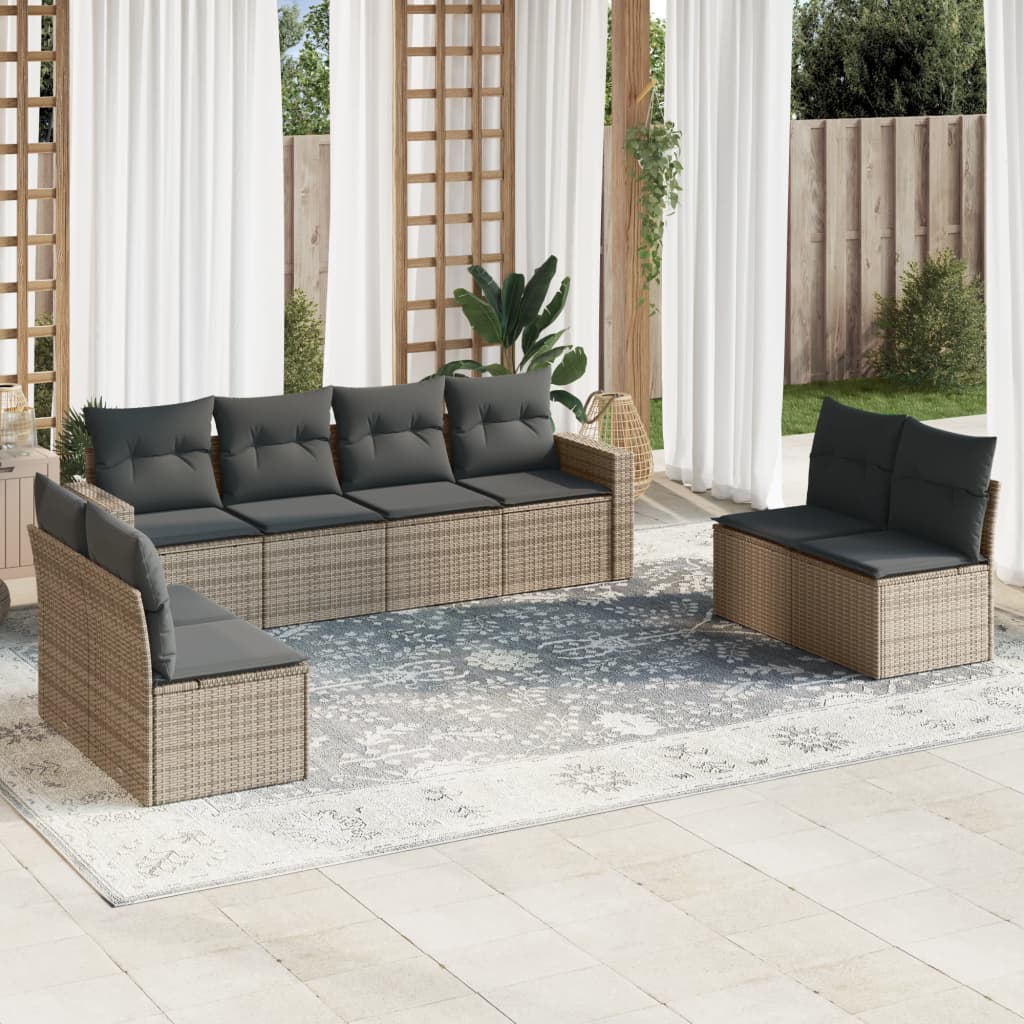 8-tlg. Garten-Sofagarnitur mit Kissen Grau Poly Rattan 8-tlg. Garten-Sofagarnitur mit Kissen Grau Poly Rattan