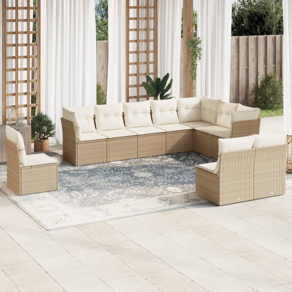 10-tlg. Garten-Sofagarnitur mit Kissen Beige Poly Rattan 10-tlg. Garten-Sofagarnitur mit Kissen Beige Poly Rattan