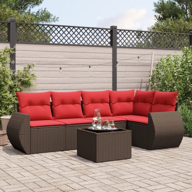 6-teiliges Gartensofa-Set mit Kissen, braun, Polyrattan 6-teiliges Gartensofa-Set mit Kissen, braun, Polyrattan