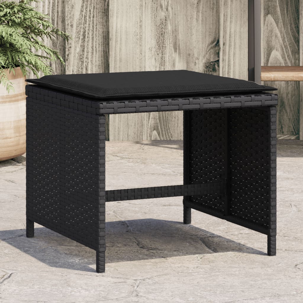 Gartenhocker mit Kissen 4 Stk. Schwarz 40x40x35 cm Poly Rattan Gartenhocker mit Kissen 4 Stk. Schwarz 40x40x35 cm Poly Rattan
