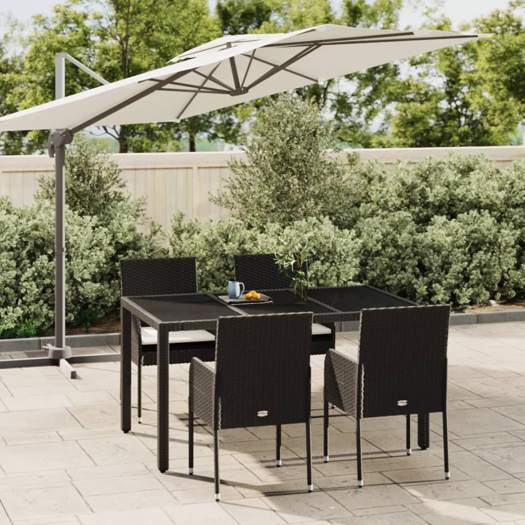 5-tlg. Garten-Essgruppe mit Kissen Schwarz Poly Rattan 5-tlg. Garten-Essgruppe mit Kissen Schwarz Poly Rattan