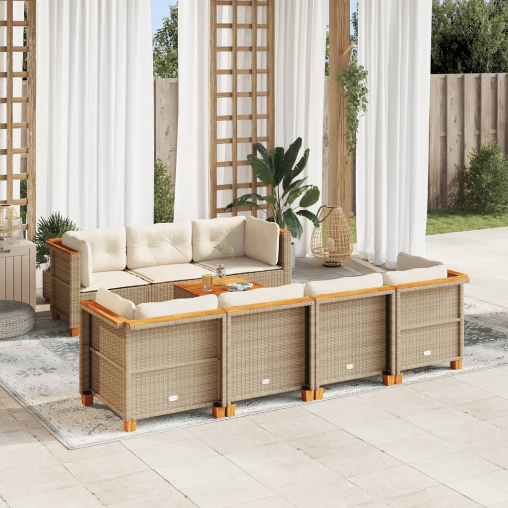 8-tlg. Garten-Sofagarnitur mit Kissen Beige Poly Rattan 8-tlg. Garten-Sofagarnitur mit Kissen Beige Poly Rattan