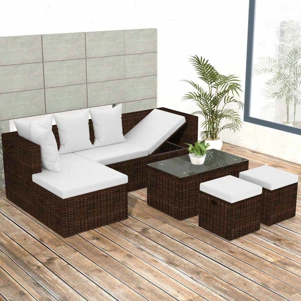 4-tlg. Garten-Lounge-Set mit Auflagen Poly Rattan Braun 4-tlg. Garten-Lounge-Set mit Auflagen Poly Rattan Braun