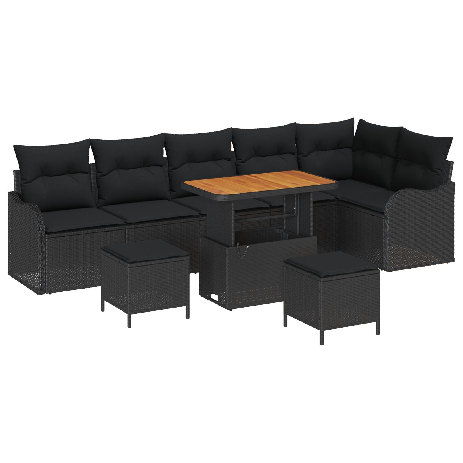 9-teiliges Garten Sofa Set mit Kissen Schwarz Poly-Rattan Akazie, 2-Sitzer Garten Sofa mit Kissen Schwarz Poly-Rattan, 3-teiliges Garten Esstisch-Set mit Kissen Schwarz Poly-Rattan Akazie 9-teiliges Garten Sofa Set mit Kissen Schwarz Poly-Rattan Akazie, 2-Sitzer Garten Sofa mit Kissen Schwarz Poly-Rattan, 3-teiliges Garten Esstisch-Set mit Kissen Schwarz Poly-Rattan Akazie