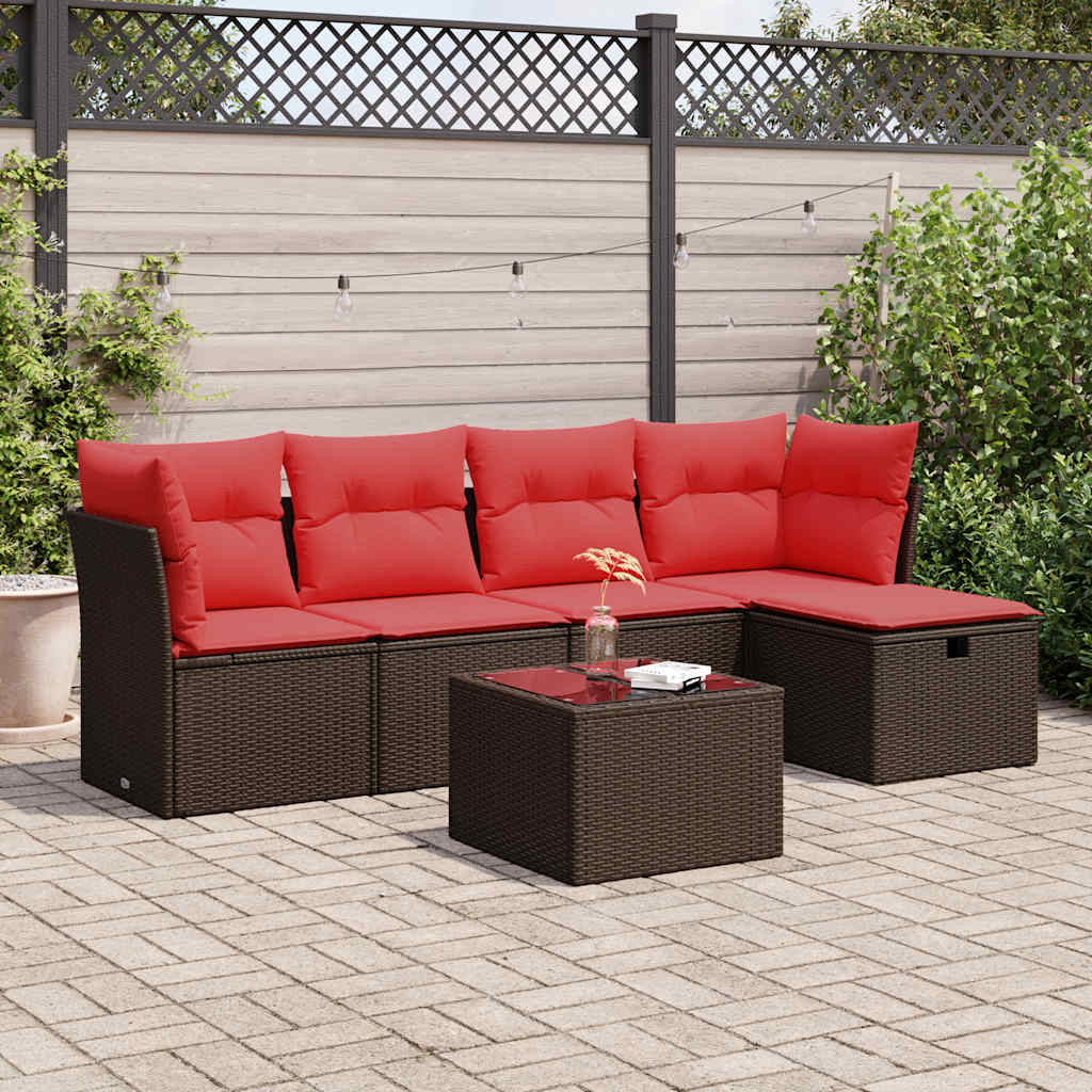 6-tlg. Garten-Sofagarnitur mit Kissen Braun Poly Rattan 6-tlg. Garten-Sofagarnitur mit Kissen Braun Poly Rattan