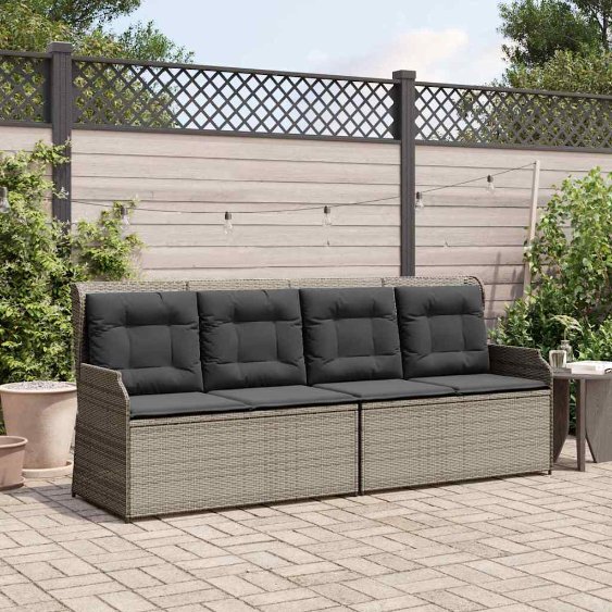 Gartenbank mit Kissen Grau Poly Rattan
