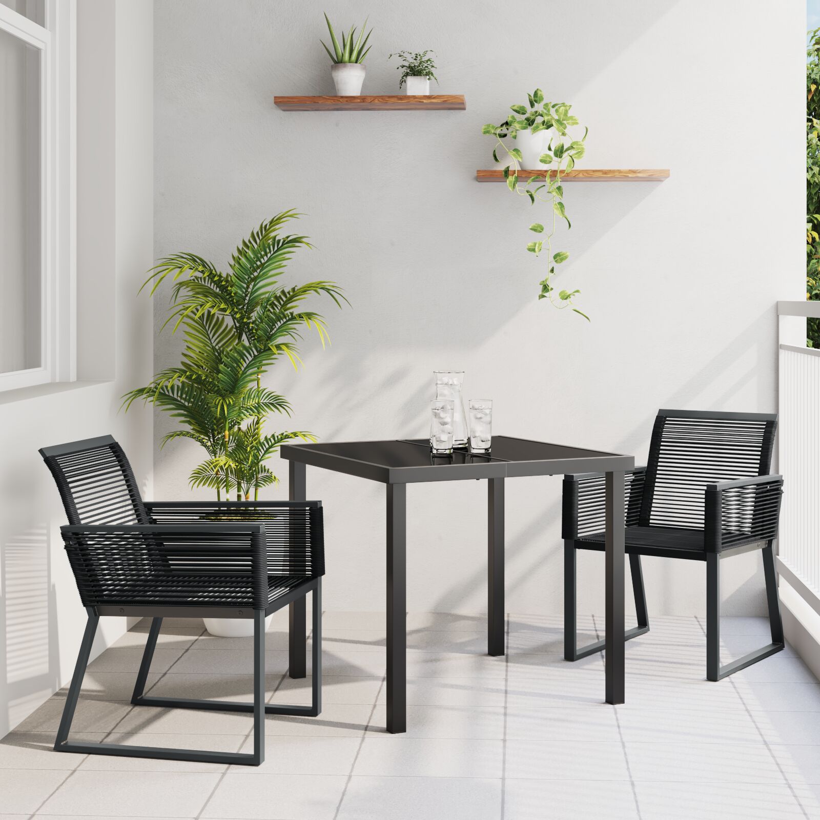 3-teiliges Garten-Essset Schwarz Poly-Rattan 3-teiliges Garten-Essset Schwarz Poly-Rattan