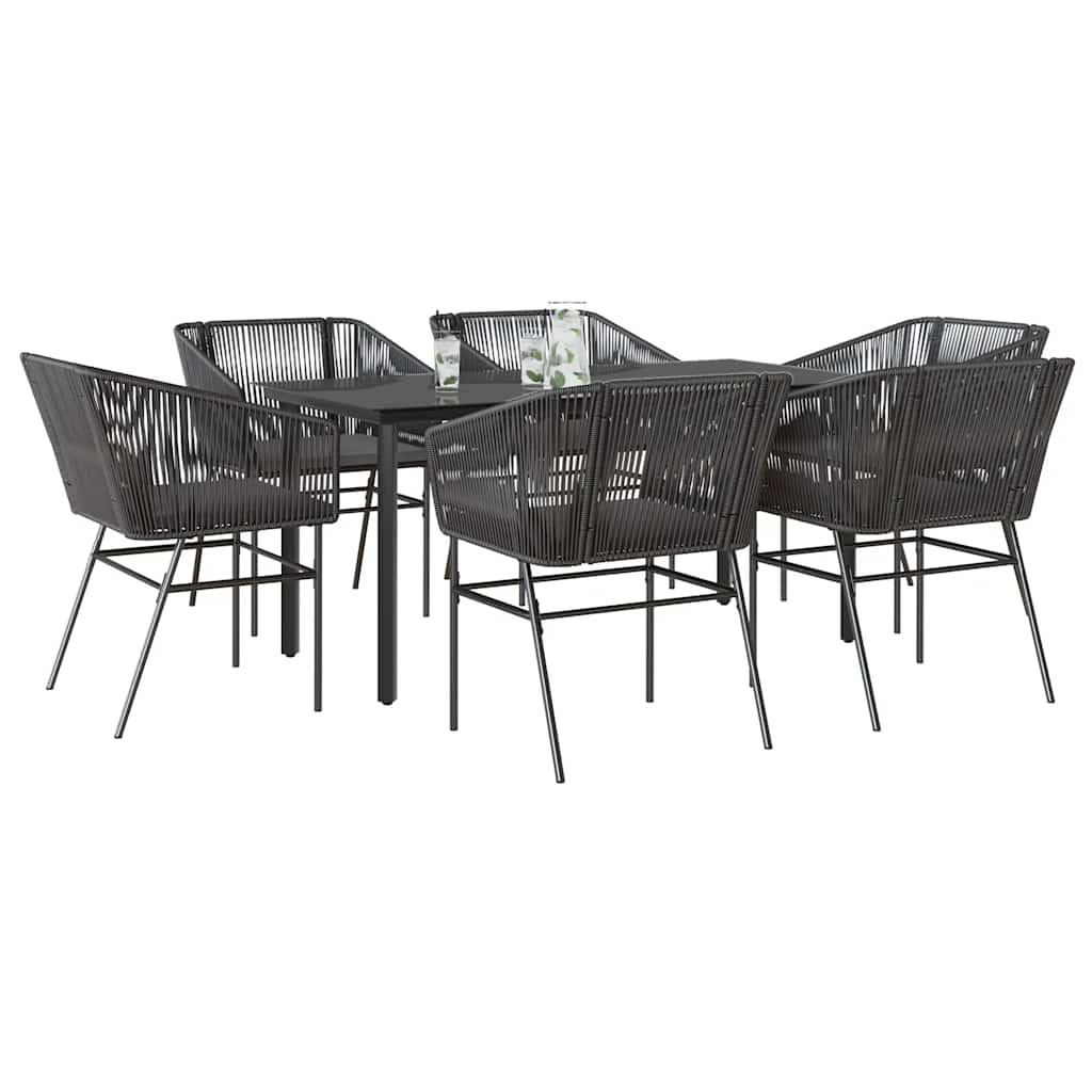 vidaXL 7-tlg. Garten-Essgruppe mit Kissen Schwarz Poly Rattan Glas vidaXL 7-tlg. Garten-Essgruppe mit Kissen Schwarz Poly Rattan Glas